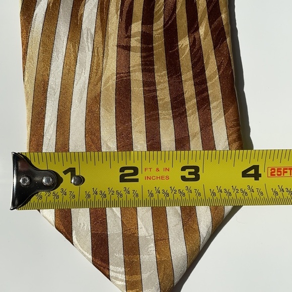 Farentio. Ferre Italian designer Golden striped handmade silk tie. - Picture 7 of 8